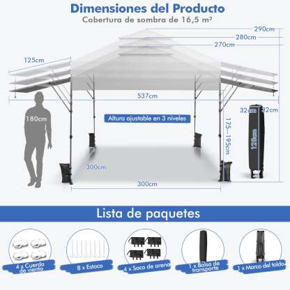Costway 3x3m Pabellón Emergente Instantáneo Plegable para Exterior con Dos Mitades de Toldo Carpa Portátil Ajustable en Altura para Camping