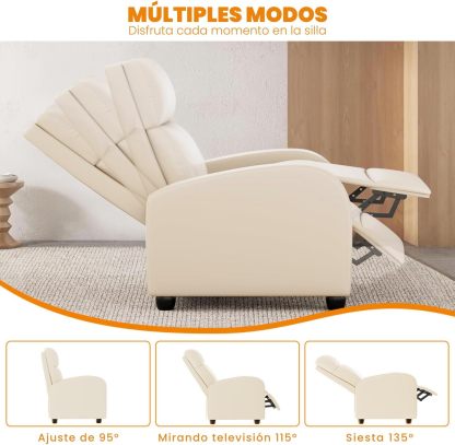 FABATO Sillon Individual-Sillon Reclinable Adultos Tipo Cine 8 Modos de Masaje con Soporte Lumbar, Reposapiés Retráctil y 3 Posiciones -Tu Mecedora Adulto de Cuero Ideal para tu casa (Crema)