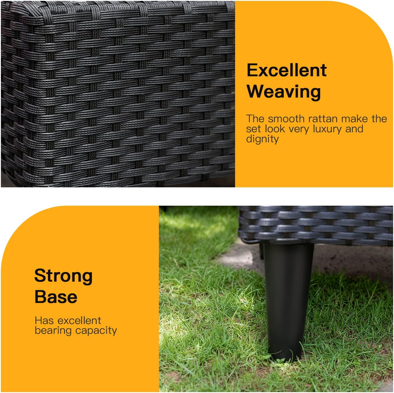 FDW - Juego de 4 muebles para exteriores, juego de conversación de mimbre con silla de ratán, mesa de centro para exteriores, interiores, jardín, patio, porche, terraza, balcón, cojines de mimbre
