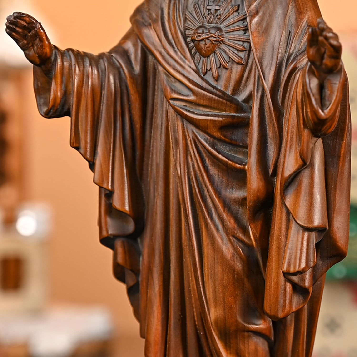 BGCOPPER - Estatua de madera de Virgen María, adorno de figura virgen católica, regalo religioso para decoración del hogar, Navidad, 8.6 pulgadas
