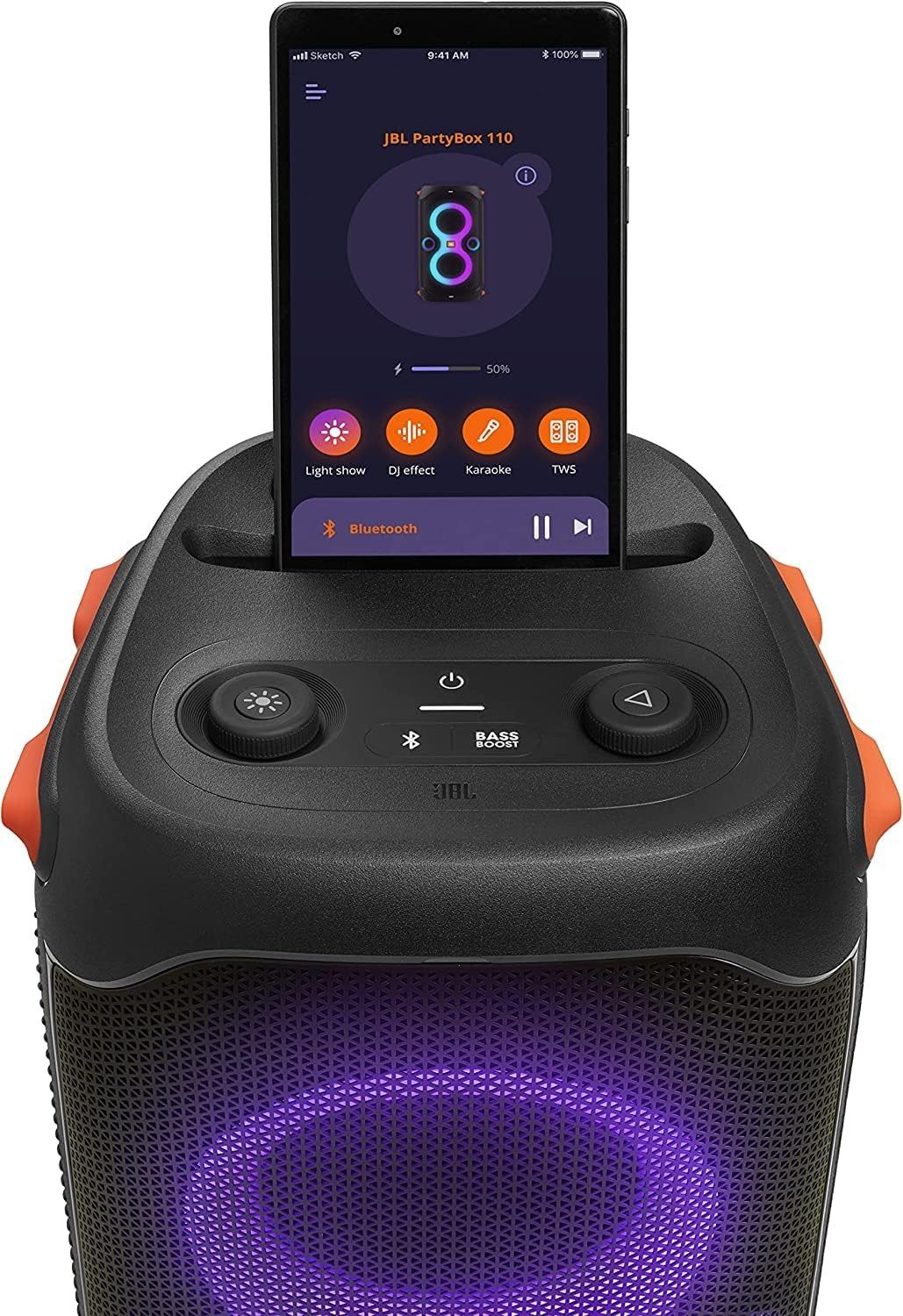 JBL PartyBox 110 - Altavoz portátil con Luces incorporadas, Sonido Potente y Graves Profundos