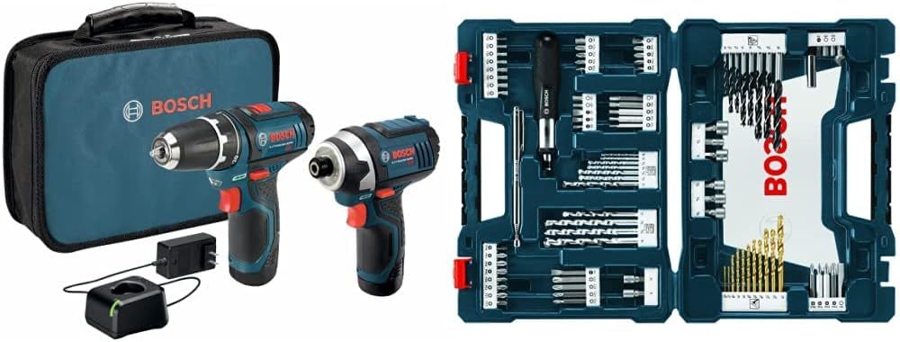 Bosch CLPK22-120 Kit combinado de 2 herramientas de 12 V máx. con Taladro/Atornillador de 3/8", Atornillador de impacto y (2) baterías de 2.0 Ah