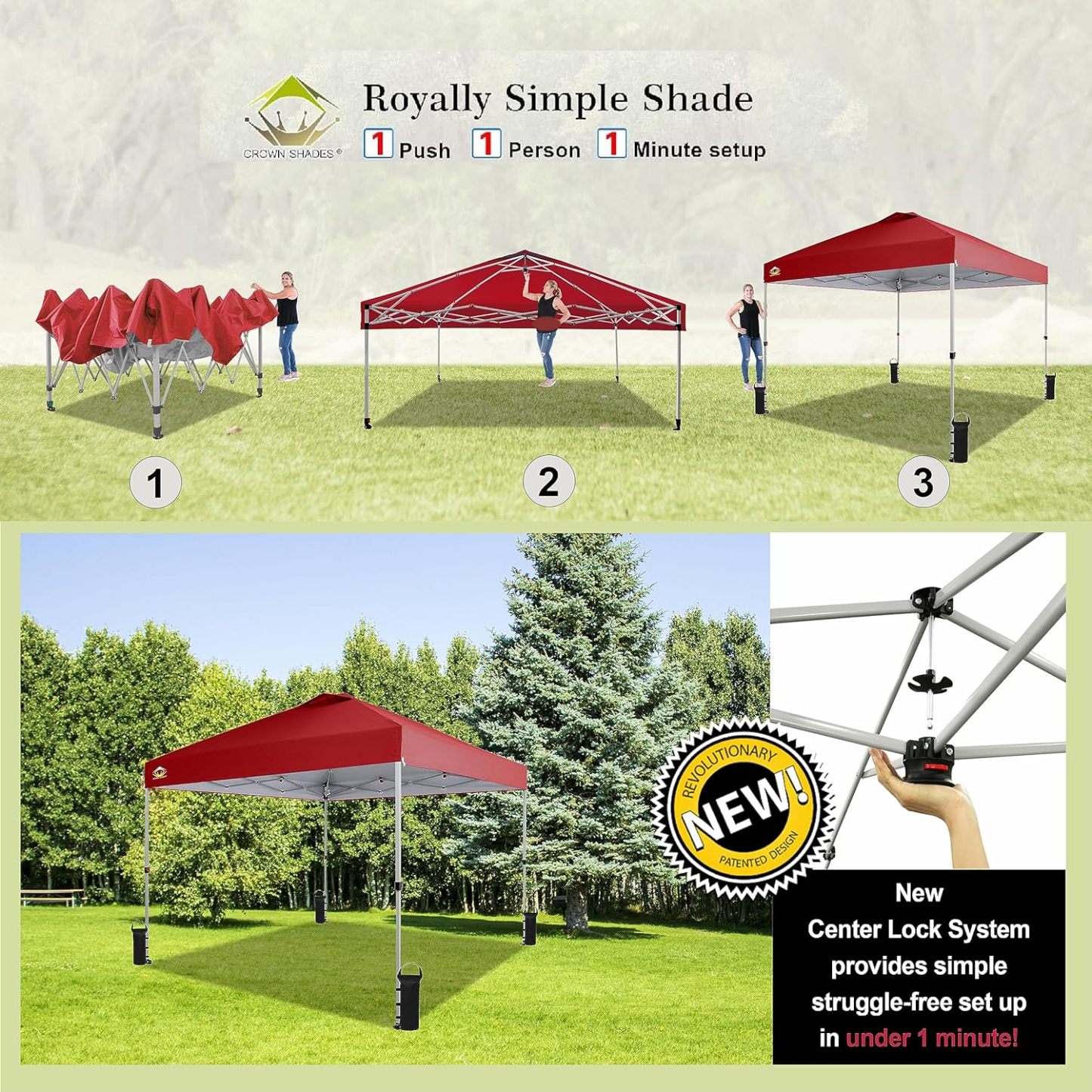 CROWN SHADES - Toldo desplegable para la Playa, fácil de armar, para el Aire Libre, Eventos, Fiestas, Campamento, Cubierta STO-N-Go, Parte Superior recubierta de Plata, 10 x 10 Pulgadas, Blanco