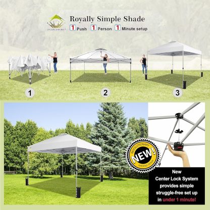 CROWN SHADES - Toldo desplegable para la Playa, fácil de armar, para el Aire Libre, Eventos, Fiestas, Campamento, Cubierta STO-N-Go, Parte Superior recubierta de Plata, 10 x 10 Pulgadas, Blanco