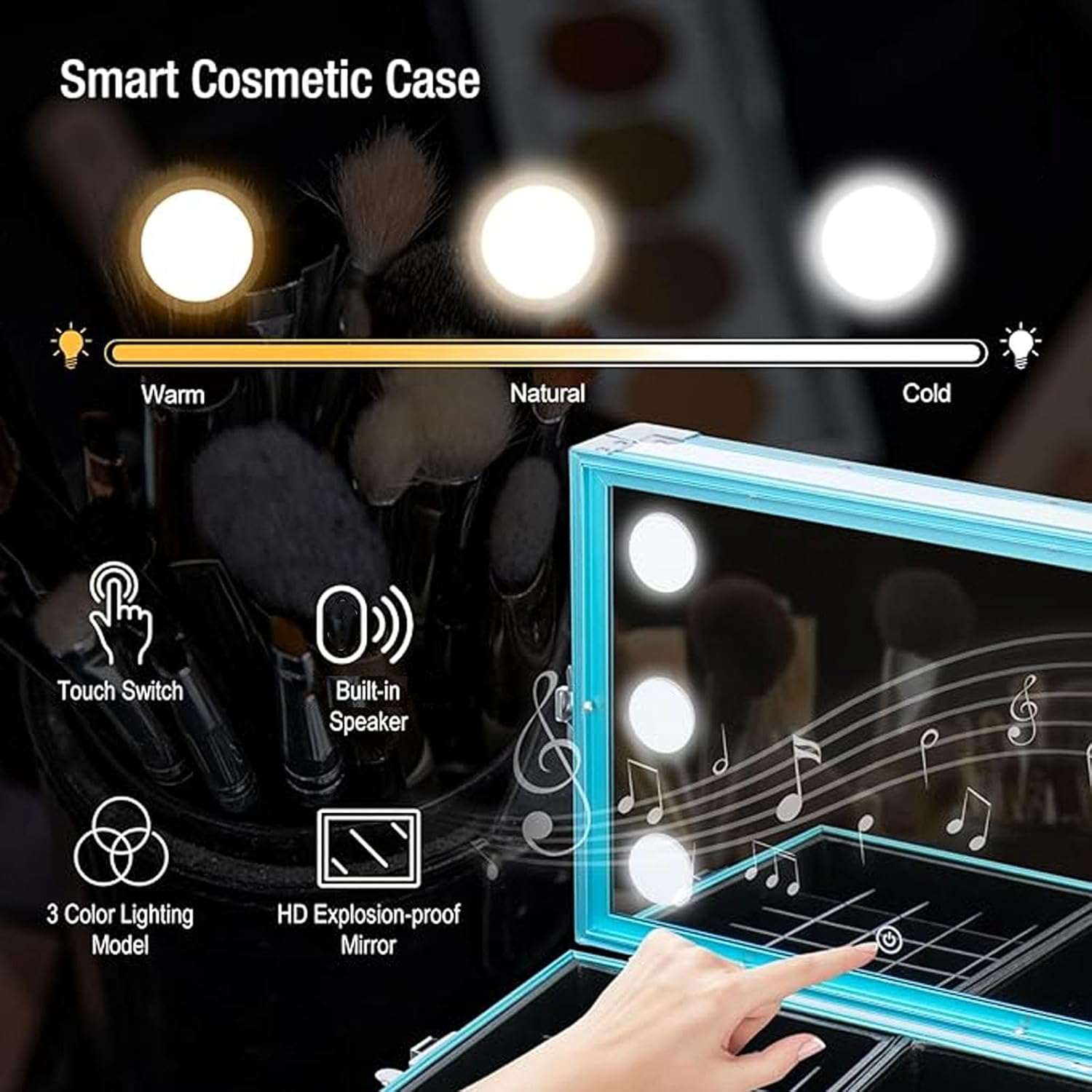 Icoget - Mesa portátil de uñas para enseñanza de uñas, mesa de manicura enrollable mejorada, estación de maquillaje con altavoz Bluetooth y luz LED, carrito organizador de computadora plegable de