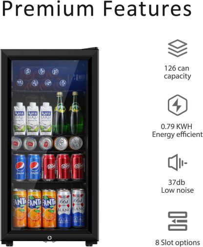 Saeoola - Refrigerador para bebidas, mini refrigerador de 3.2 pies cúbicos con puerta de vidrio doble, enfriador para refrescos, cerveza o vino para el hogar, oficina o bar con estantes extraíbles