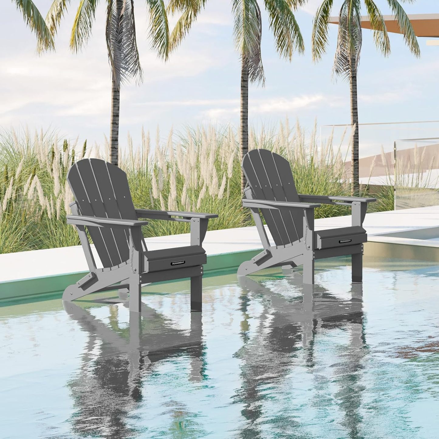 MUCHENGHY Sillas plegables Adirondack, sillas de patio, sillas para hogueras, sillas de exterior, sillas Adirondack de plástico, sillas de césped resistentes a la intemperie con portavasos para terraza, patio trasero, jardín (negro)
