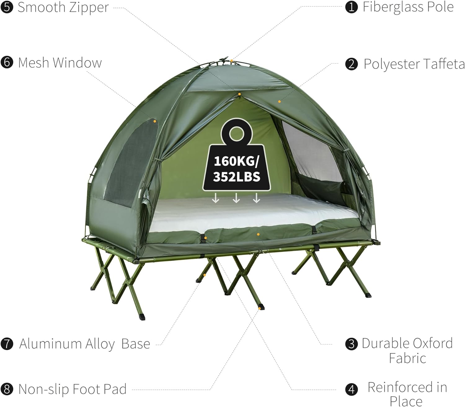 Outsunny - Cuna plegable para 2 personas con tienda, colcha y colchón de aire grueso, tienda de campaña 4 en 1 para senderismo al aire última intervensión, picnic, viajes