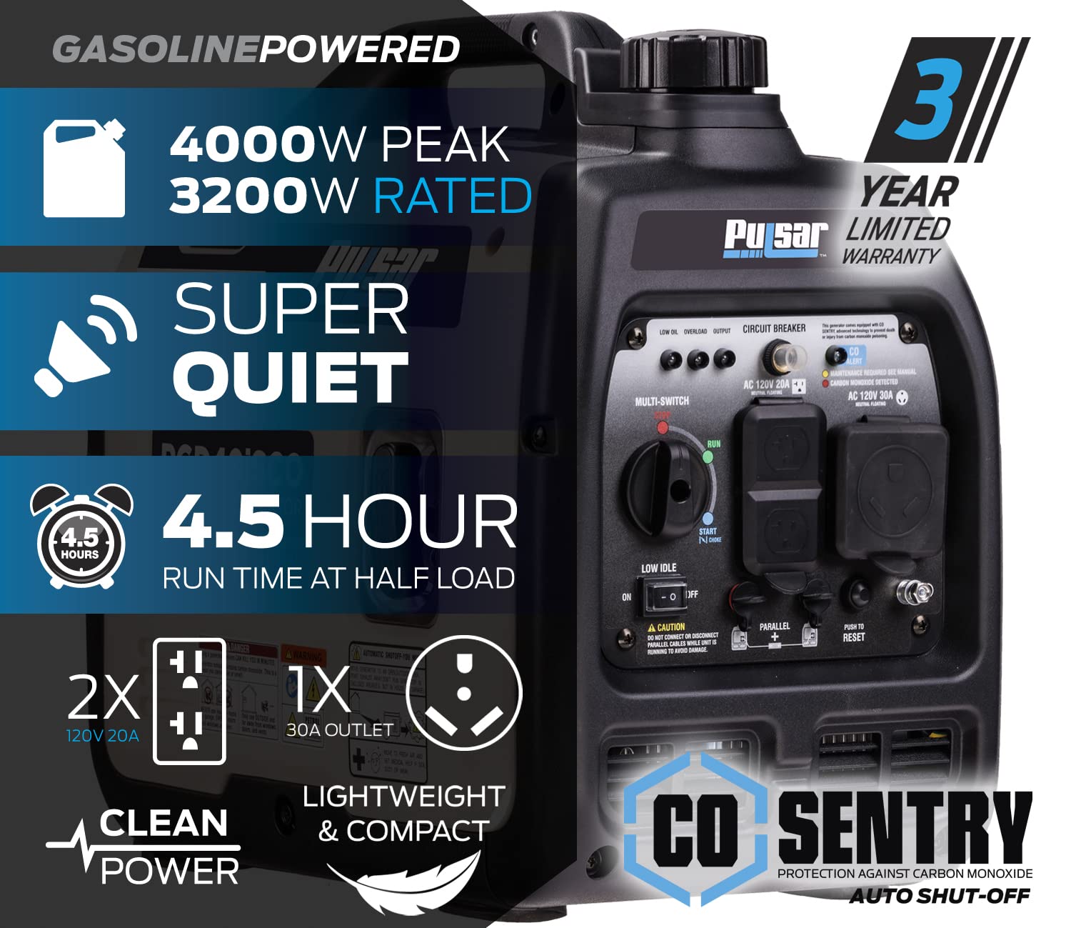 Pulsar PGD40ISCO Generador inversor de gas portátil ultraligero y silencioso 4000W