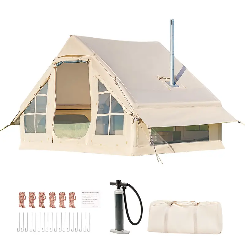 Coche de campaña inflable con bomba - Tiendas de glamping de aire, fácil de montar, tienda inflable impermeable de Oxford, tienda de cabina de 4-6 personas con ventana de chimenea y malla