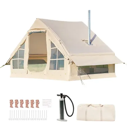 Coche de campaña inflable con bomba - Tiendas de glamping de aire, fácil de montar, tienda inflable impermeable de Oxford, tienda de cabina de 4-6 personas con ventana de chimenea y malla