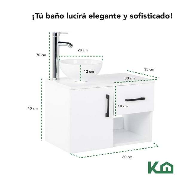 Mueble Kit Para Baño Gabinete Organizador Lavamano Monomando blanco