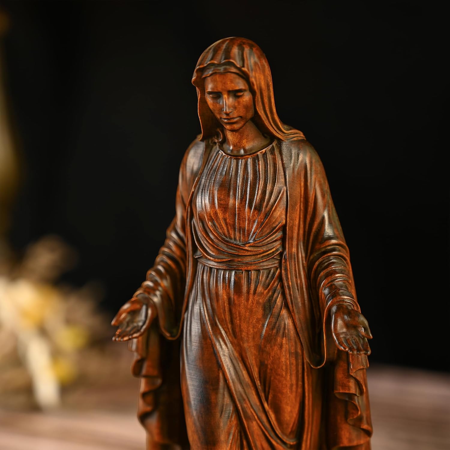 BGCOPPER - Estatua de madera de Virgen María, adorno de figura virgen católica, regalo religioso para decoración del hogar, Navidad, 8.6 pulgadas