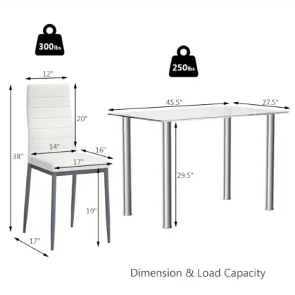 Conjunto de comedor de 5 piezas, mesa y 4 sillas, muebles de cocina y desayuno de vidrio y metal.