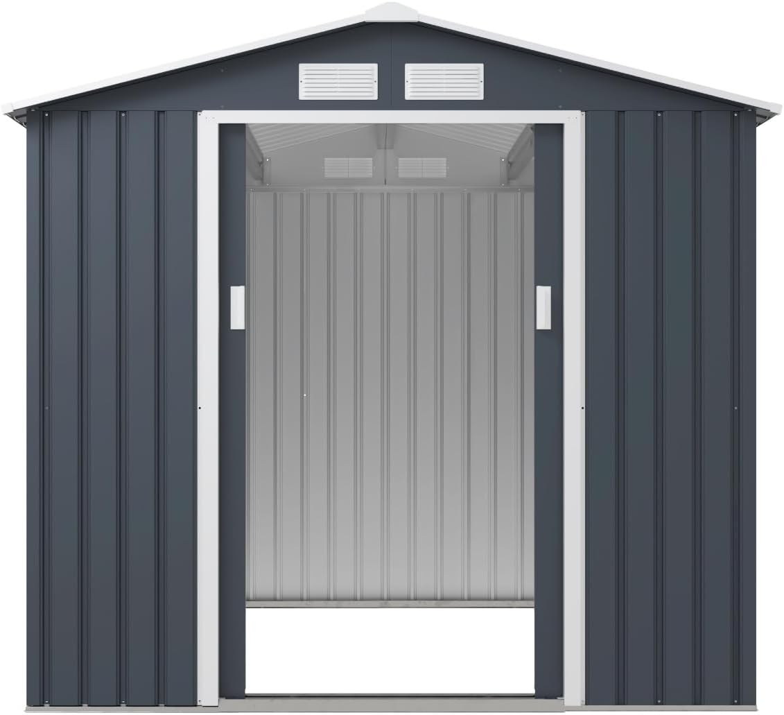 TOPLIVING Cobertizo de Almacenamiento Exterior de Metal, Bodega Exterior para Herramientas, Armario para Jardín Multiusos Metálico 213x191x195 cm Color Gris