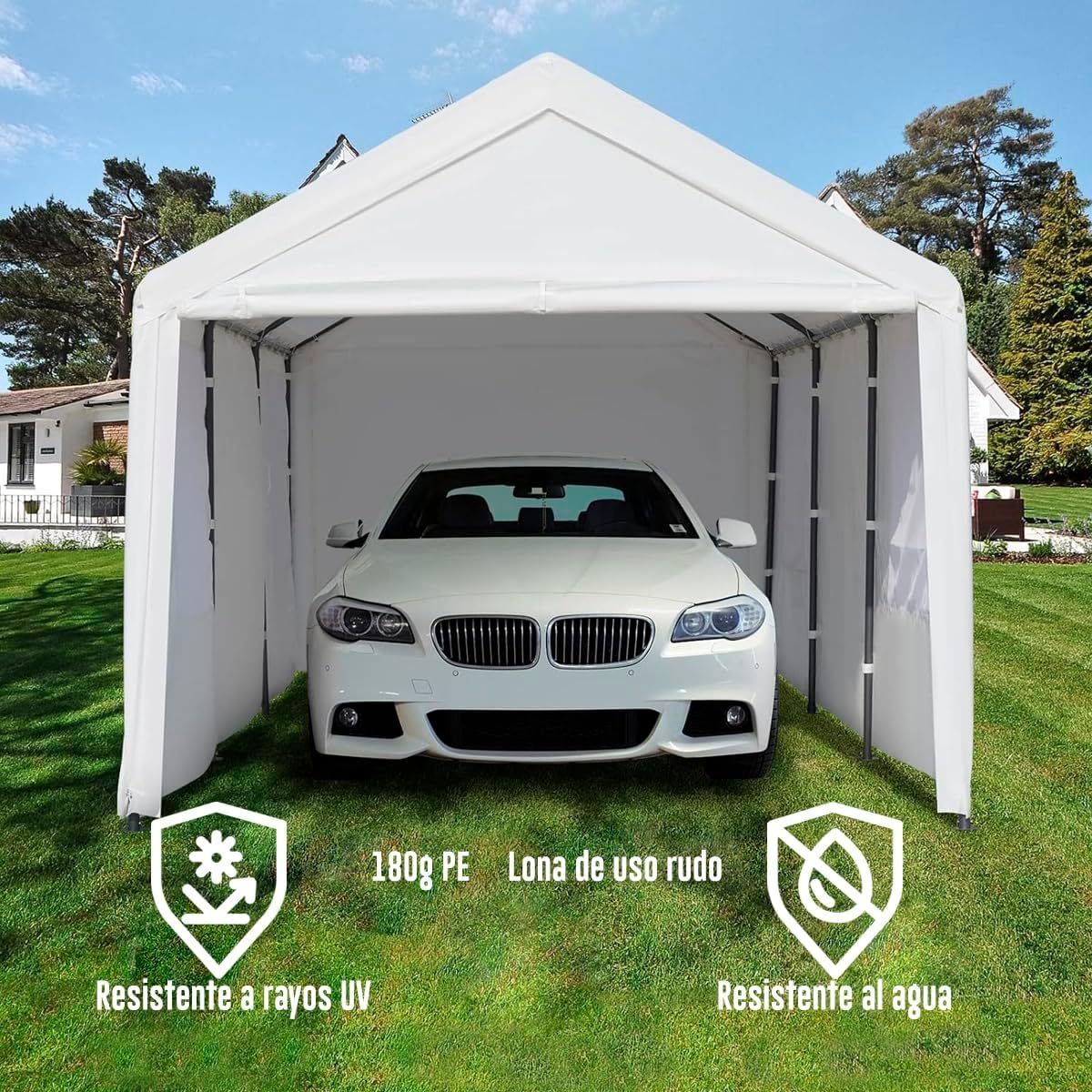 Carpa Armable para Auto 6x3 m con Paredes Laterales | Toldo Reforzado de Acero Galvanizado | Resistente al Sol y Lluvia | Ideal para Jardín, Eventos o Almacén | Fácil de Montar | Color Beige