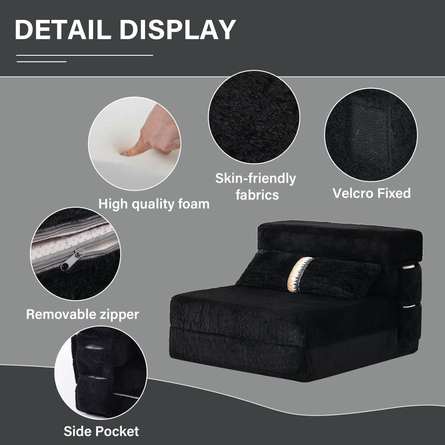 Tiita - Sillón de futón, tamaño individual, sofá cama plegable con almohada, colchón de piso y futón para sala de estar, recámara, uso de invitados, departamento