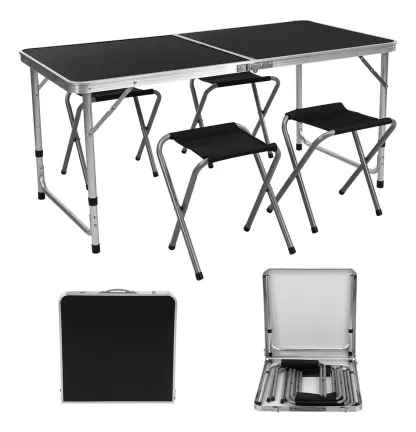 Mesa Plegable Tipo Portafolio 1.20 M Con 4 Sillas Portátiles-clavo