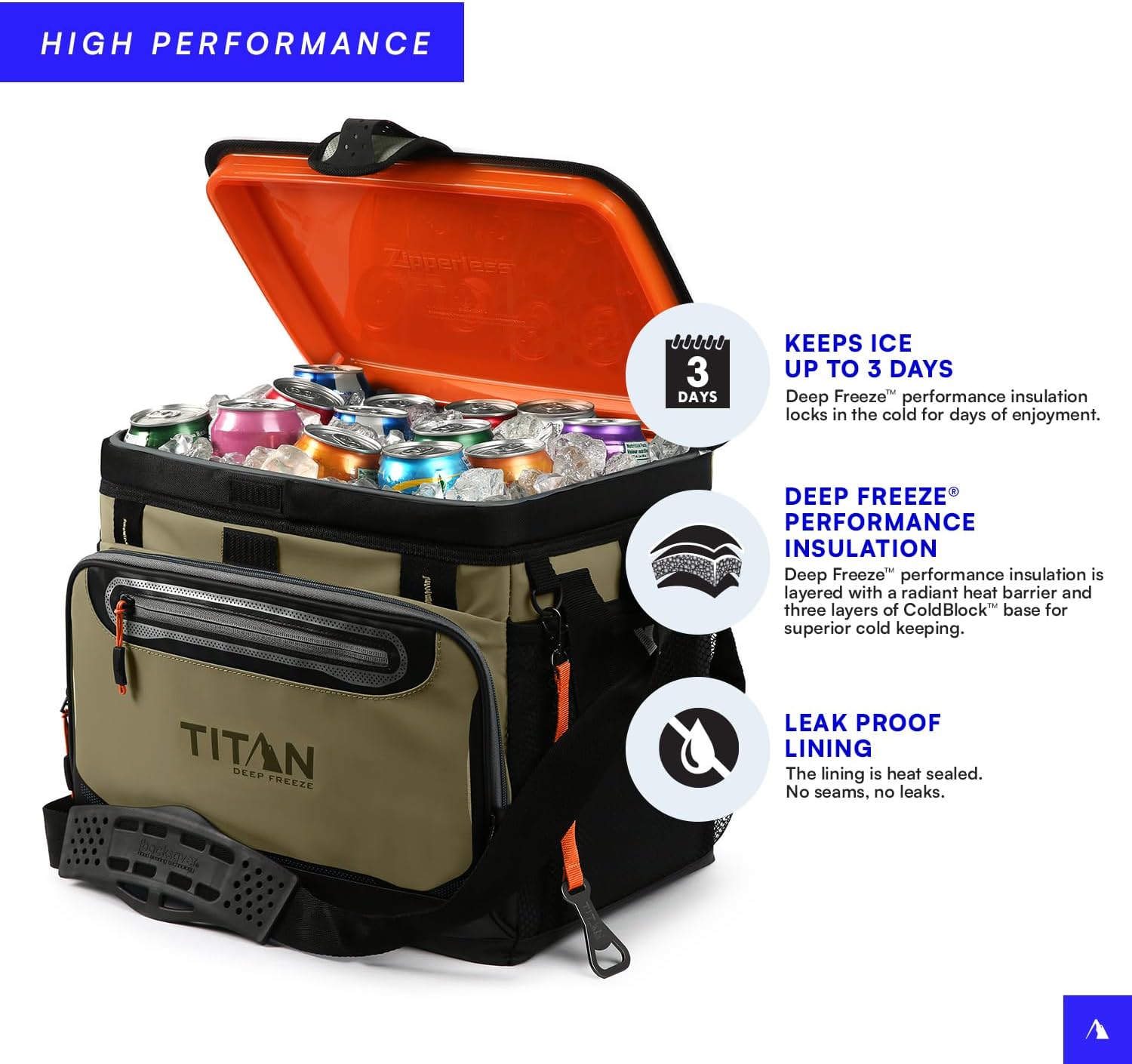 Congelador Arctic Zone Titan, 48 latas, congelador rígido sin cremallera, congelador verde musgo con aislamiento de congelación profunda, revestimiento rígido y SmartShelf-----Abridor de botellas