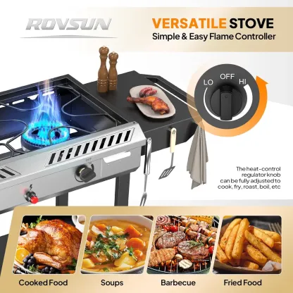 Estufa de gas propano para exteriores (2/3 quemadores) con encendido automático, regulador y estantes laterales — Potente cocina de pie de 150.000/225.000 BTU, ideal para cocinar en el patio trasero, elaboración casera de bebidas, envasado de alime