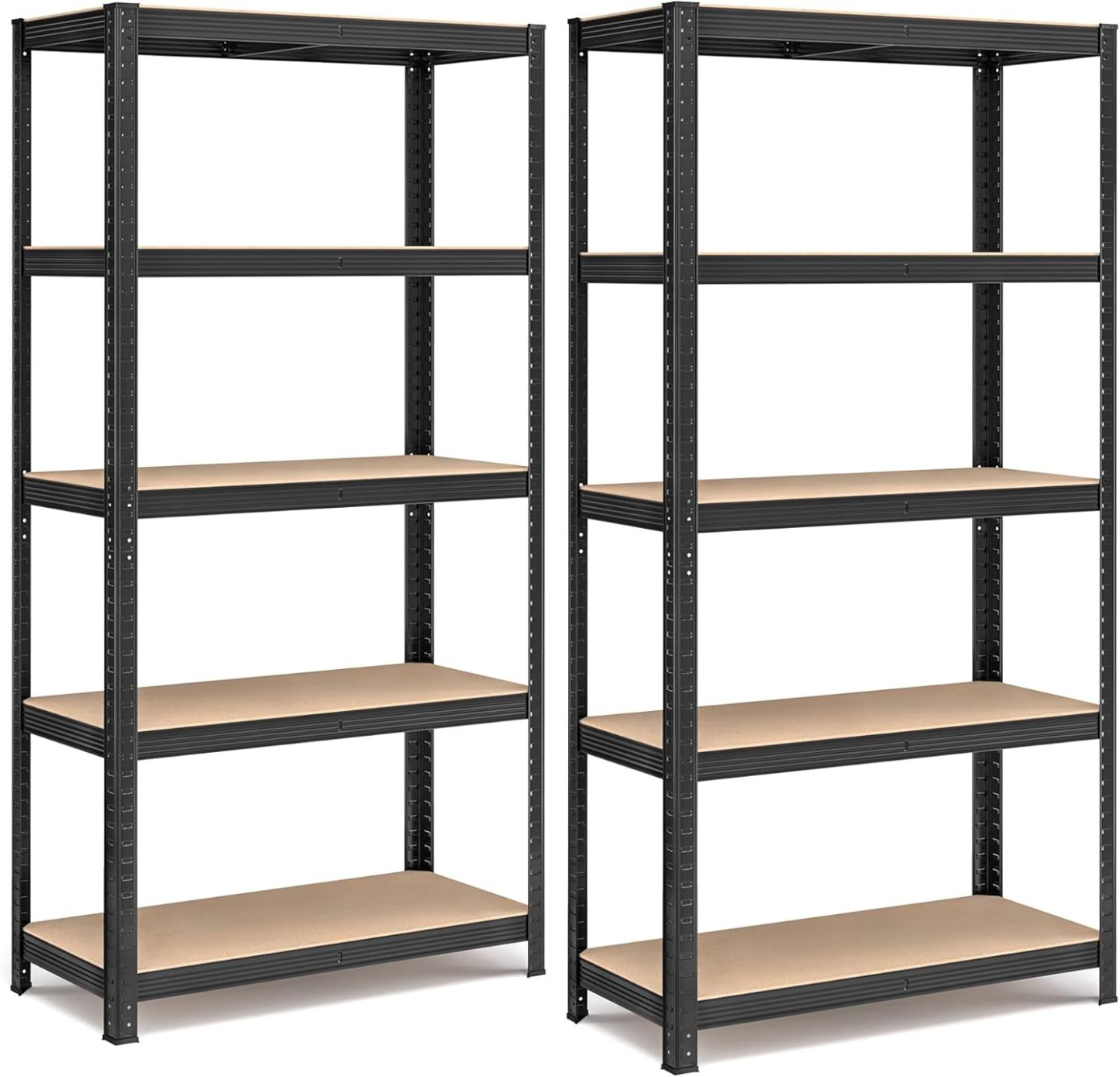 SONGMICS Juego de 2, Estantería Pesada de 5 Niveles, Estantería de Acero, Montaje sin Herramientas, 40 x 90 x 180 cm, Negro MGLR042B01