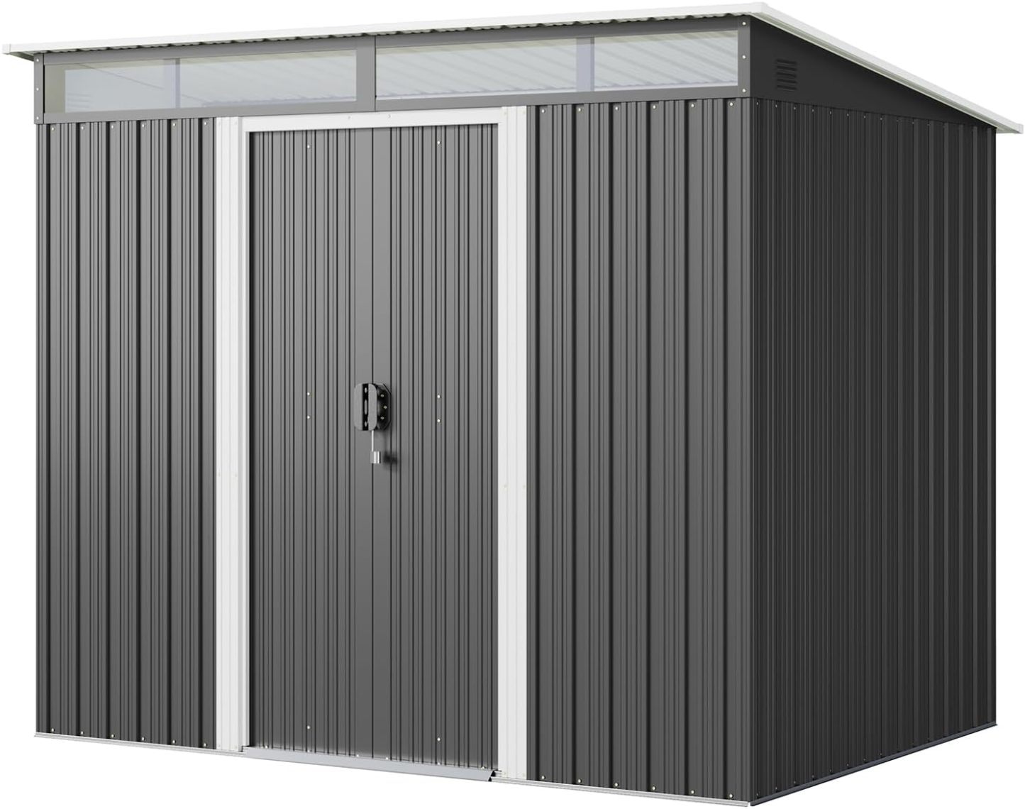 Gizoon - Cobertizo de almacenamiento para exteriores de metal de 6 x 4 pies, cobertizo de jardín con puertas correderas con cerradura, versátil cobertizo para bicicletas con ventanas de panel