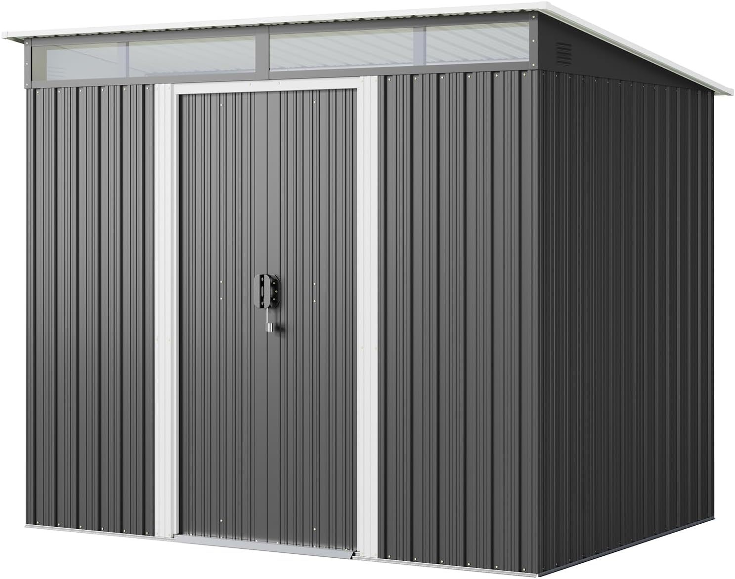 Gizoon - Cobertizo de almacenamiento para exteriores de metal de 6 x 4 pies, cobertizo de jardín con puertas correderas con cerradura, versátil cobertizo para bicicletas con ventanas de panel