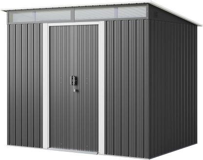 Gizoon - Cobertizo de almacenamiento para exteriores de metal de 6 x 4 pies, cobertizo de jardín con puertas correderas con cerradura, versátil cobertizo para bicicletas con ventanas de panel
