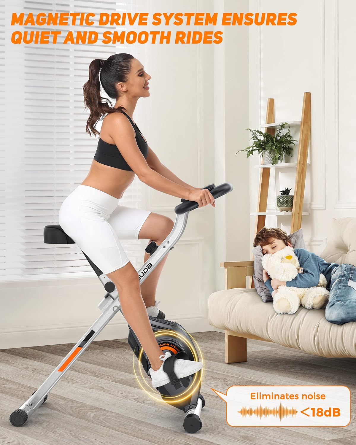 YOSUDA Bicicleta estática plegable 2 en 1 para personas mayores de 270 libras, bicicleta X magnética con 8 niveles de resistencia, para entrenamiento de gimnasio en casa