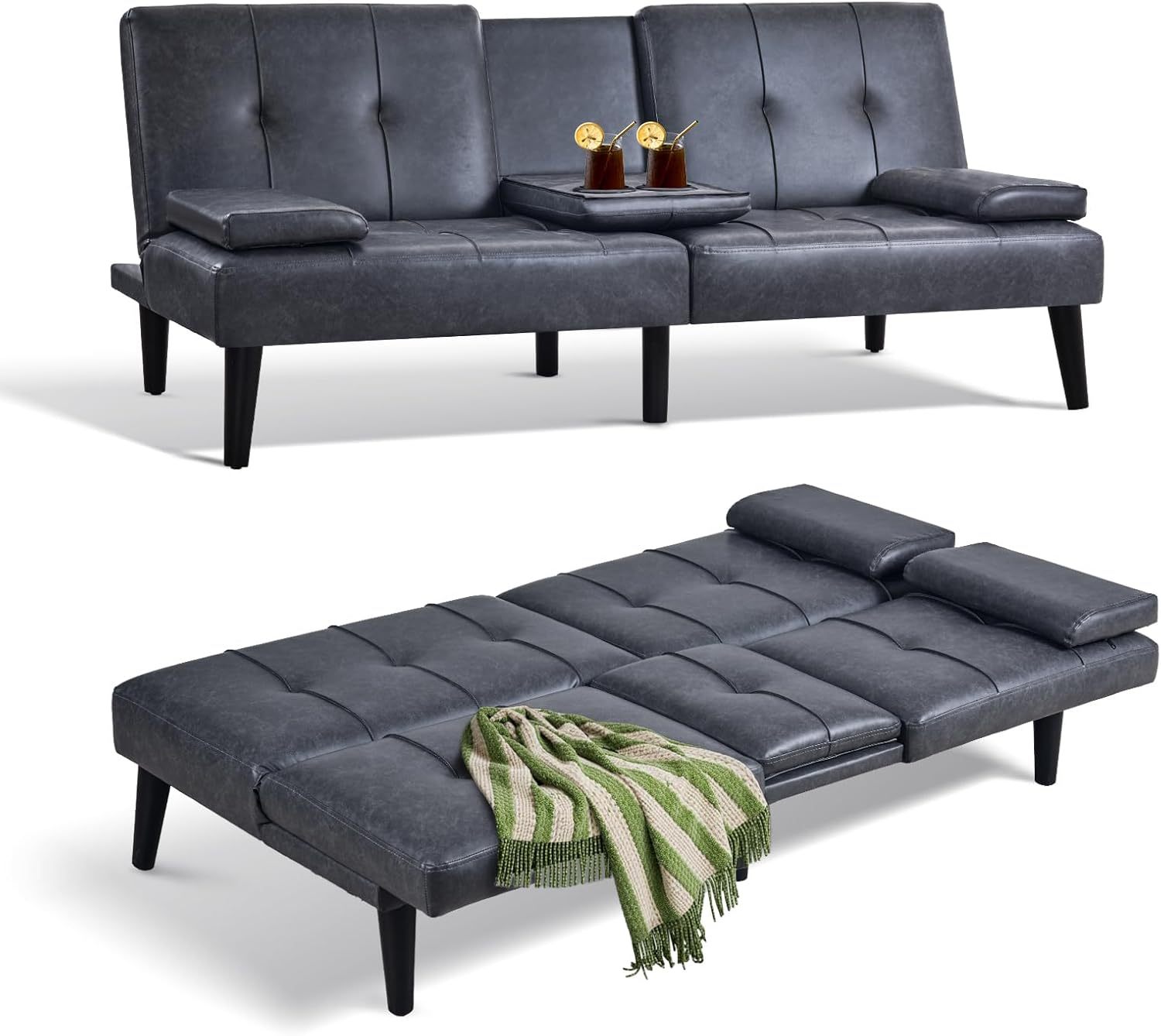 COLAMY - Sofá Cama de futón pequeño, de Piel, futón, sofá de salón, fu