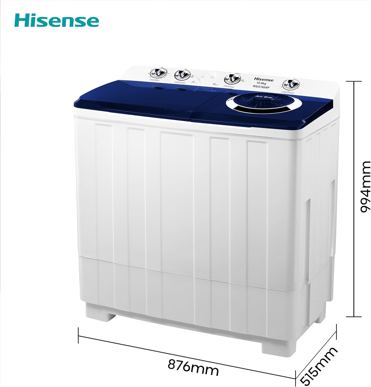 Hisense WSA1102PCN Lavadora Semiautomätica Doble Tina 11 Kg, Blanco/Gris