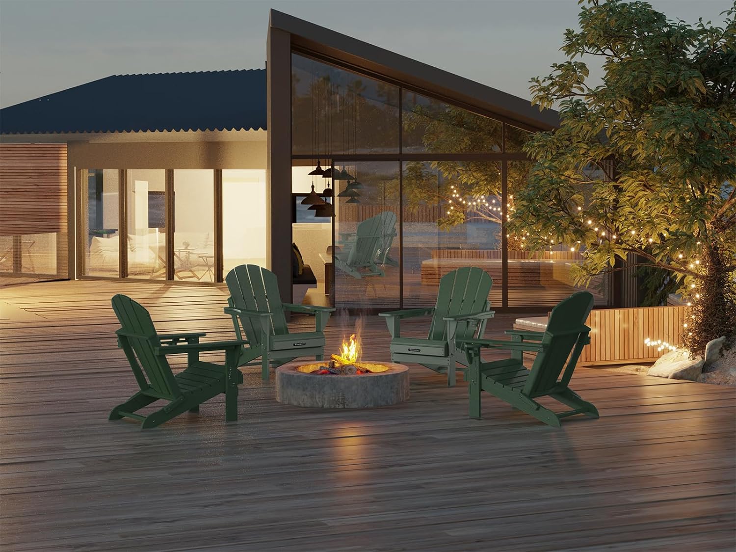 MUCHENGHY Sillas plegables Adirondack, sillas de patio, sillas para hogueras, sillas de exterior, sillas Adirondack de plástico, sillas de césped resistentes a la intemperie con portavasos para terraza, patio trasero, jardín (negro)
