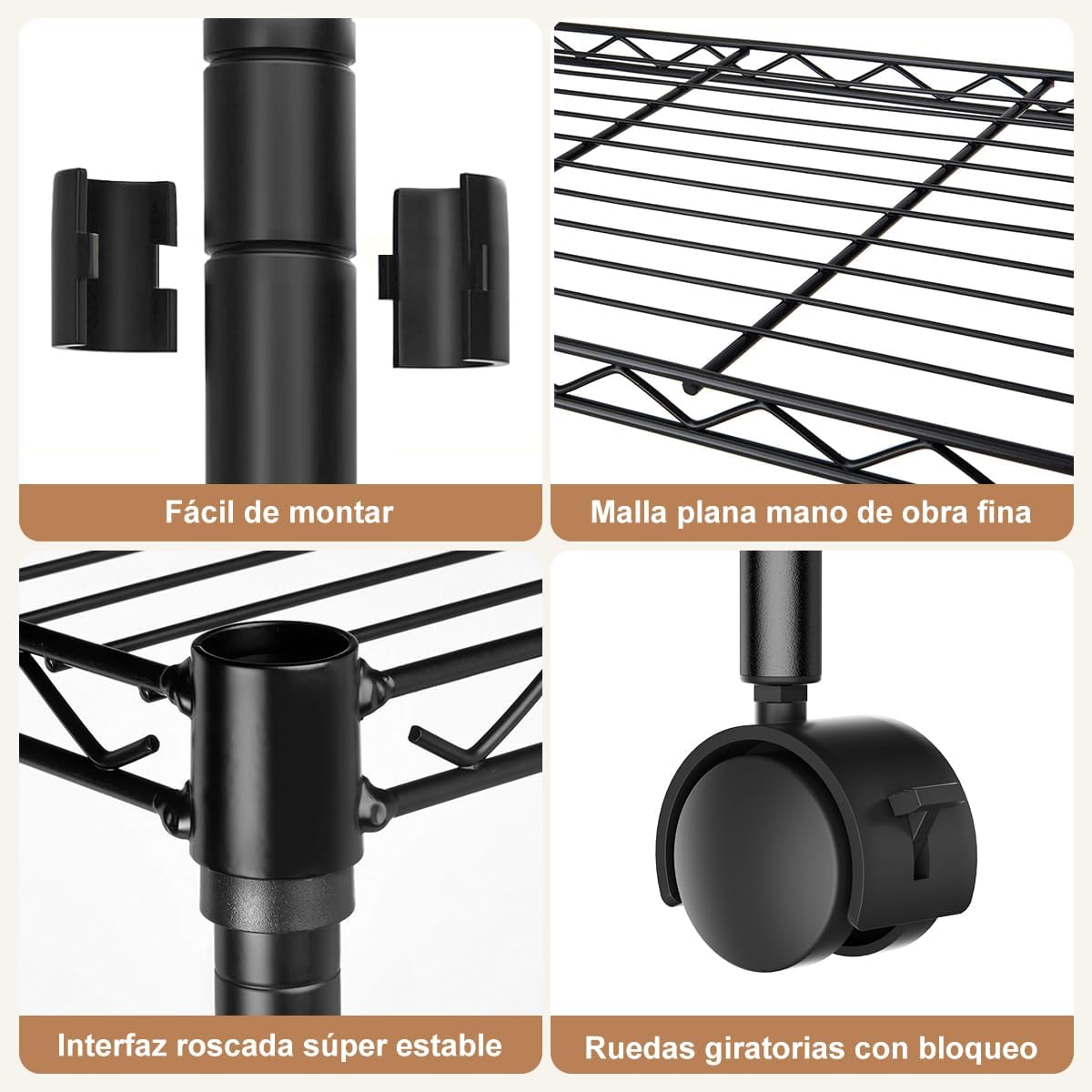 MXLENOBLE Estante de 5 repisas, Estantería de Almacenamiento Ajustable de estantes, Resistente en Ruedas de 4 Pulgadas, Estante Organizador de Metal, Cromado (IC085-B)