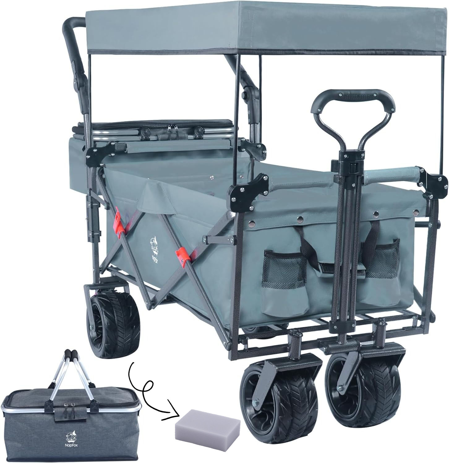 Bicicleta plegable resistente con parte superior extraíble, ruedas grandes de 4 pulgadas, frenos, mango ajustable, bolsa refrigeradora para jardín y playa al aire libre