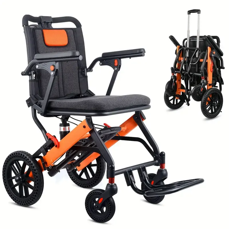 Silla de ruedas ligera para adultos con mango telescópico, silla de ruedas de transporte plegable, peso 26.7 libras, para personas mayores, soporta 220 libras, gris oscuro, fina silla de ruedas para regalo de Halloween o Navidad.