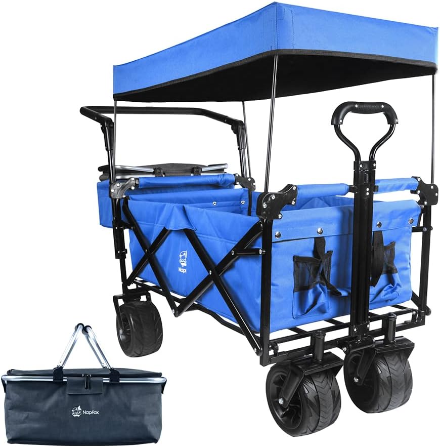 Bicicleta plegable resistente con parte superior extraíble, ruedas grandes de 4 pulgadas, frenos, mango ajustable, bolsa refrigeradora para jardín y playa al aire libre