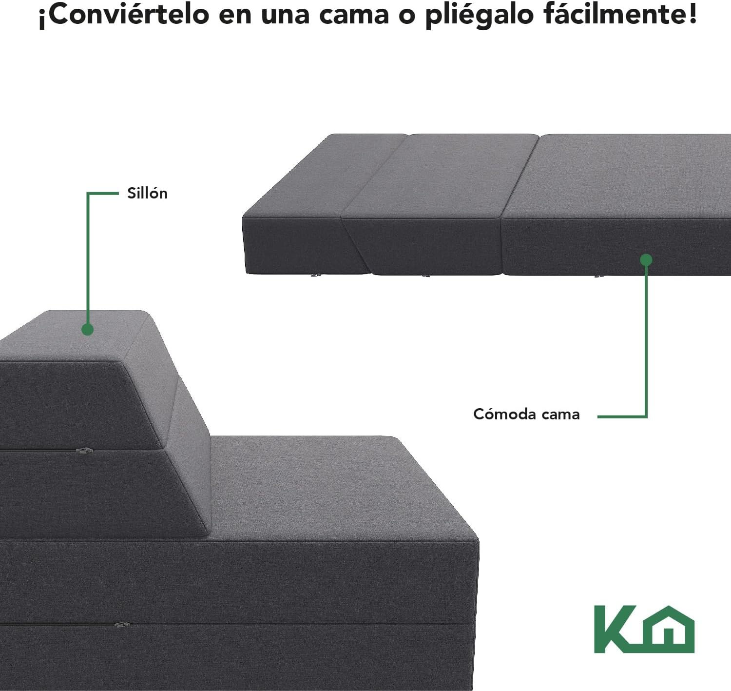 Kingshouse | Sofá Cama Matrimonial Plegable - Sillón Multifuncional y Convertible 2 en 1 - Relleno de Espuma de Alta Densidad - Funda Desmontable - Soporte Ergonómico y Suavidad Hogar, Sala, Recámara