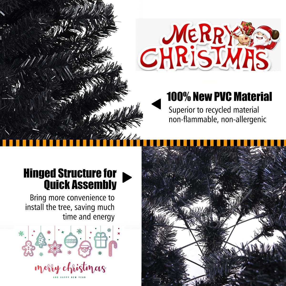 KTKDE Árbol de Navidad artificial de abeto de 7 pies, árbol de Navidad verde realista con 1.450 puntas de árbol, 300 postes de luz LED alimentados por pilas, pentáculo dorado de 7.8 pulgadas, perfecto