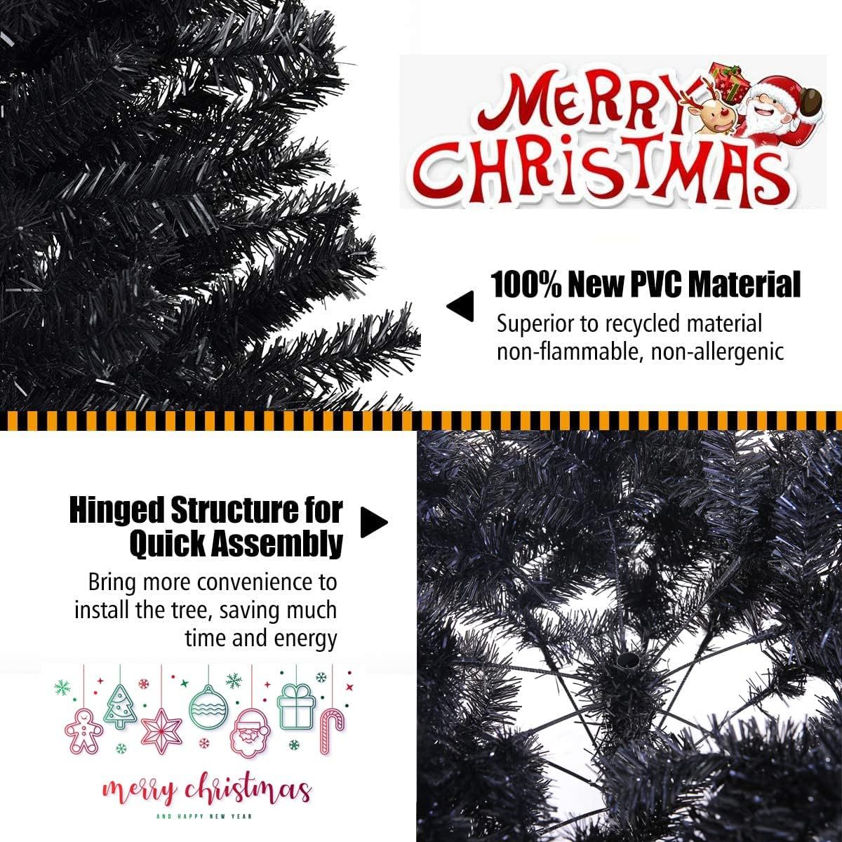 KTKDE Árbol de Navidad artificial de abeto de 7 pies, árbol de Navidad verde realista con 1.450 puntas de árbol, 300 postes de luz LED alimentados por pilas, pentáculo dorado de 7.8 pulgadas, perfecto