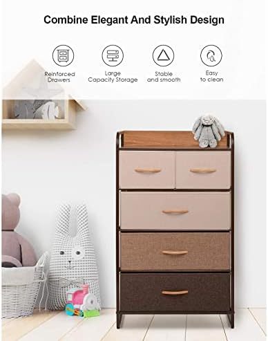 MU:4LIFE Cómoda De 5 Cajones Almacenamiento para Hogar Y Oficina, Organizador Cajonera De Estructura Metal y Cajones De Tela Lino Poliéster y Tela No Tejida (Gris Claro)