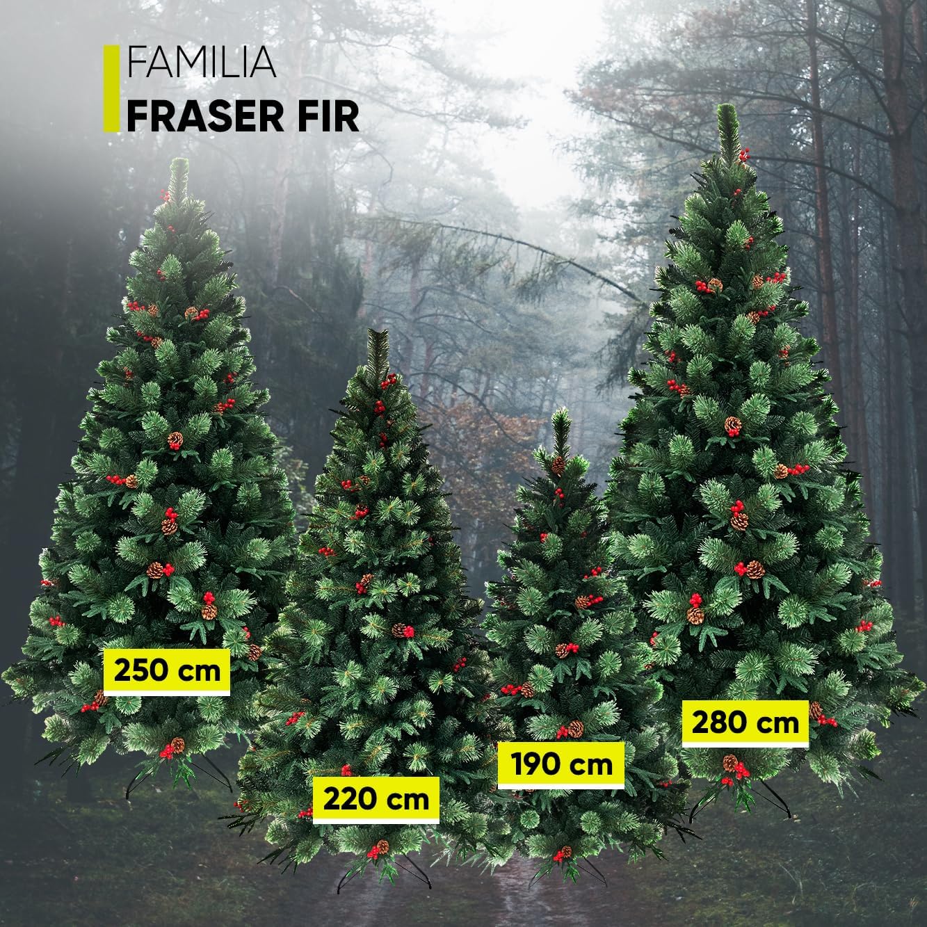 BECKON Árbol de Navidad Premium 2.20m Fraser Fir Artego (3 Materiales) Frondoso (1676 Ramas) Pino Artificial Navideño Artego + Maleta/Christmas Tree Decoración navideña (Fraser 220cm)
