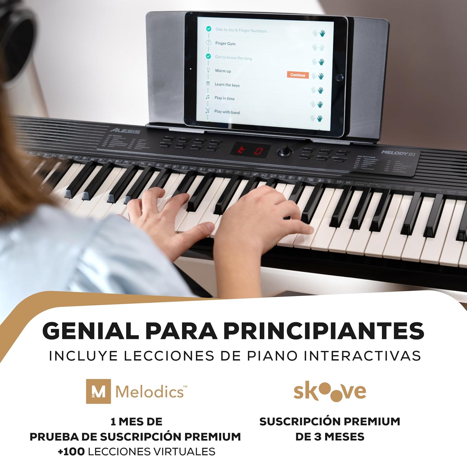 Alesis Melody 61 MK4 Teclado Piano Eléctrico para Principiantes con 61 Teclas, Altavoces, Soporte, Banqueta, Auriculares, 300 Sonidos y Lecciones de Música