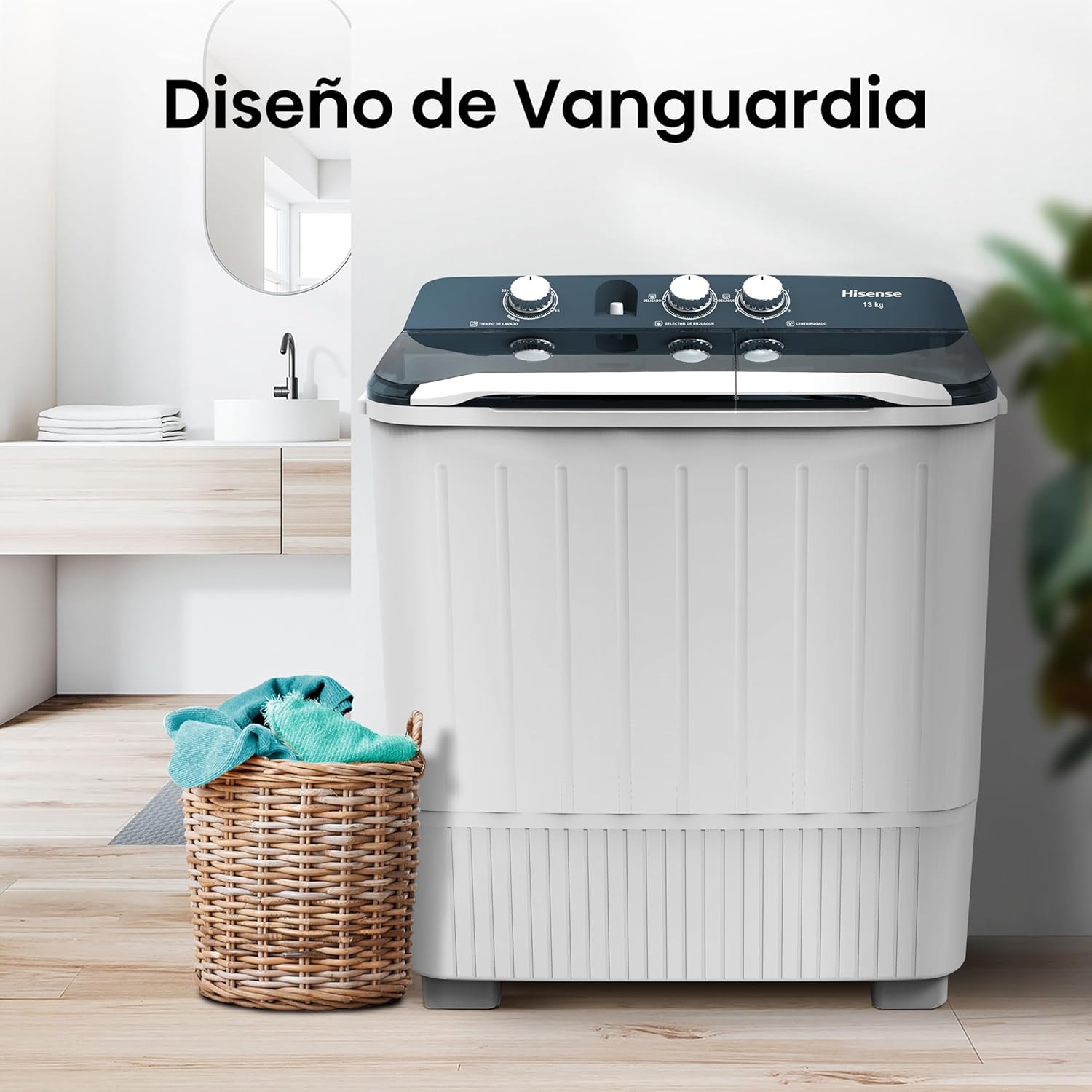 Hisense WSA1102PCN Lavadora Semiautomätica Doble Tina 11 Kg, Blanco/Gris