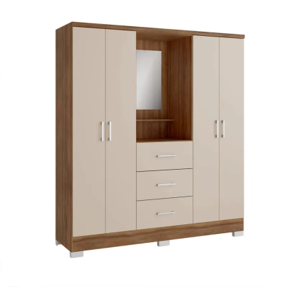 Closet armario 160cm 4 puertas 3 cajones en MDP Freijo con Beige