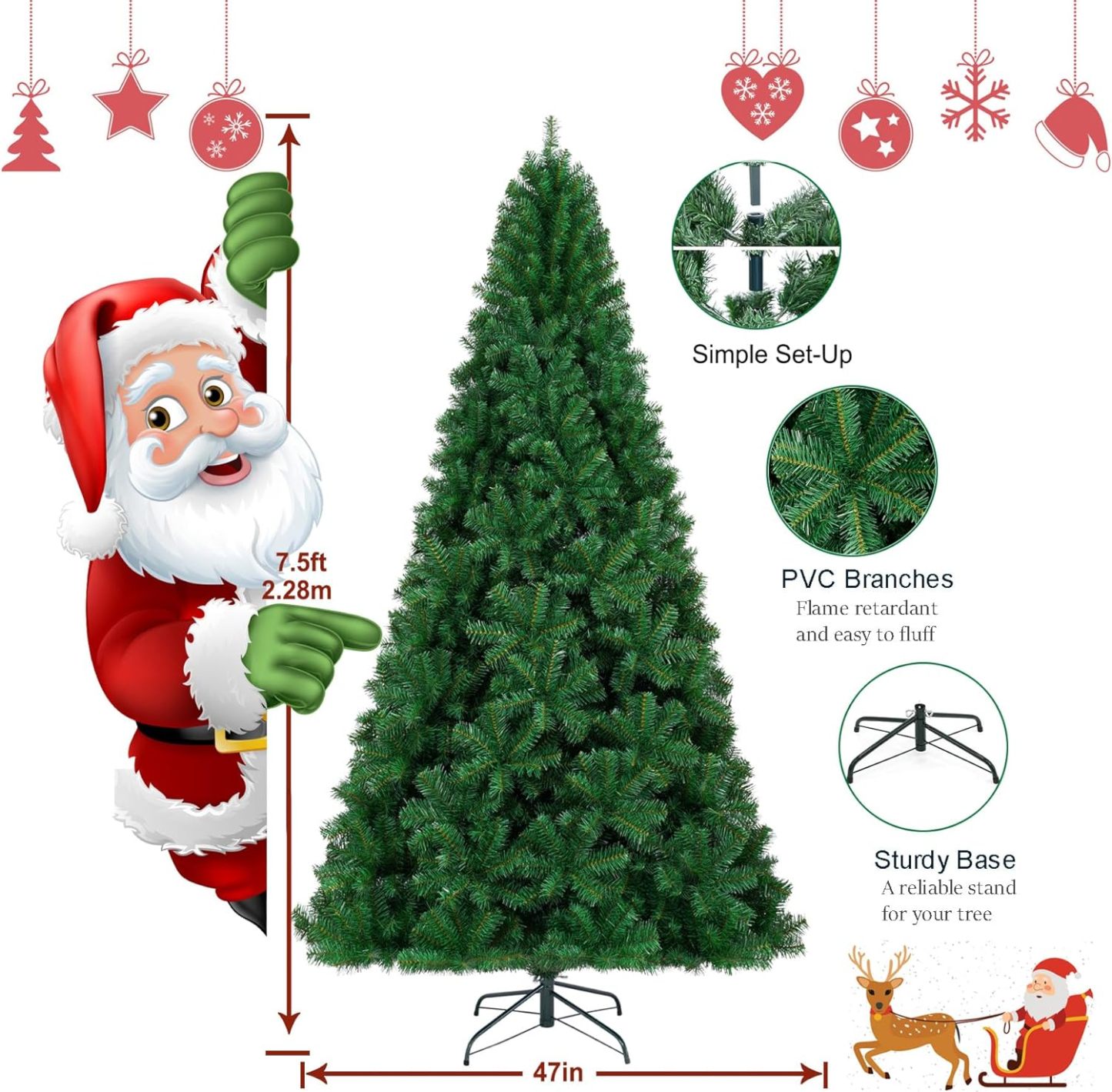 KTKDE Árbol de Navidad artificial de abeto de 7 pies, árbol de Navidad verde realista con 1.450 puntas de árbol, 300 postes de luz LED alimentados por pilas, pentáculo dorado de 7.8 pulgadas, perfecto