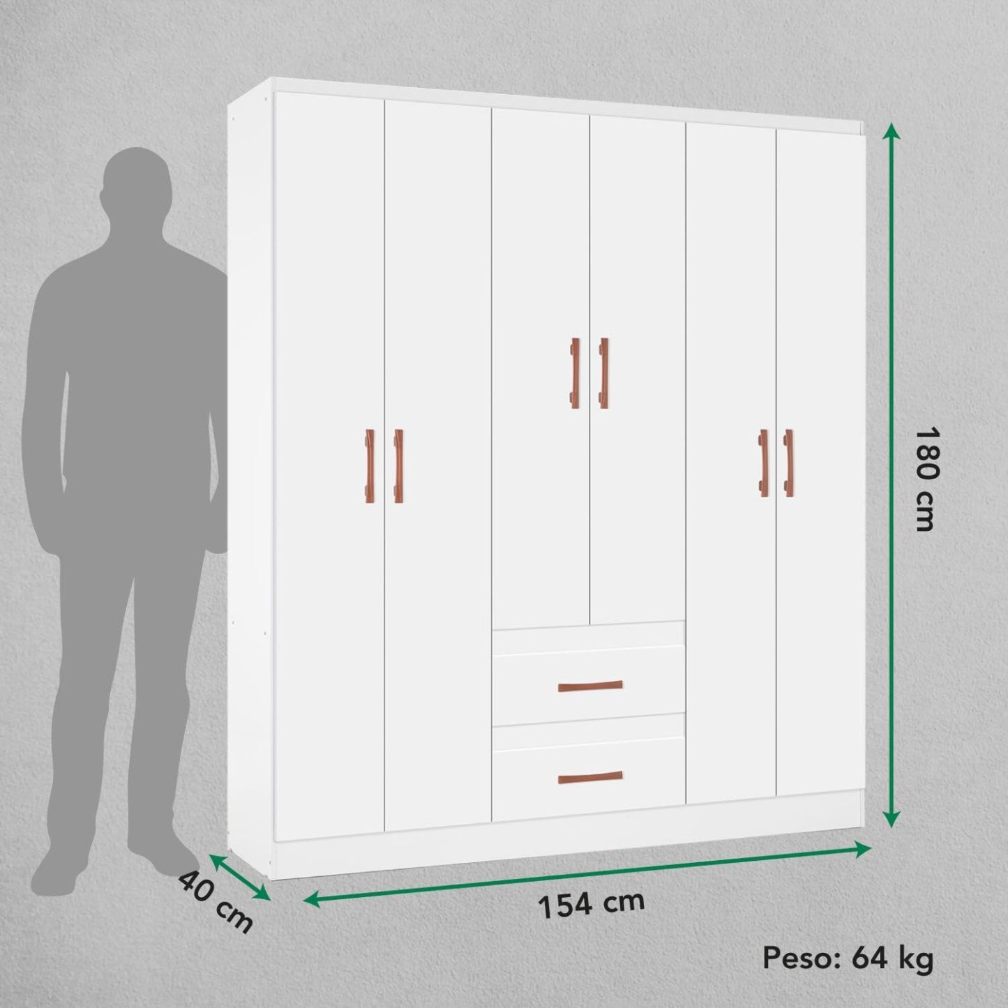 Kingshouse | Ropero De 6 Puertas con 2 Cajones – Color Café – Barra para Colgar – Estructura MDP – Mueble Organizador De Ropa – Armario para Casa, Recámara y Hogar