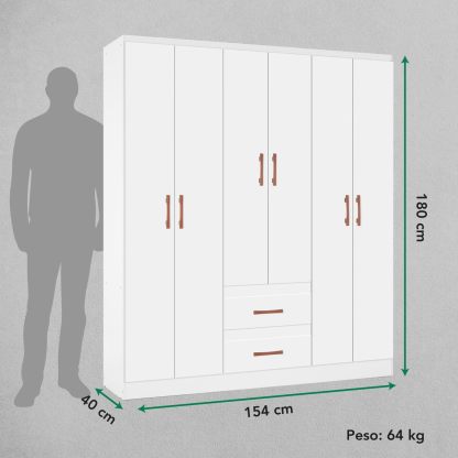 Kingshouse | Ropero De 6 Puertas con 2 Cajones – Color Café – Barra para Colgar – Estructura MDP – Mueble Organizador De Ropa – Armario para Casa, Recámara y Hogar