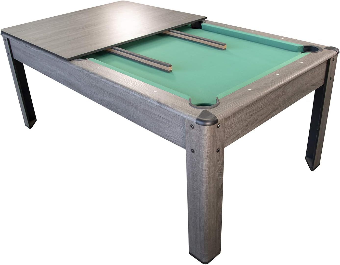 PLAY4FUN Mesa de Billar Convertible en Comedor | 2 en 1 Multifuncional | 226 x 126 x 80 cm | Tapete Verde con Retorno de Bolas | Accesorios Incluidos | Capacidad para 8 Personas | Color Gris