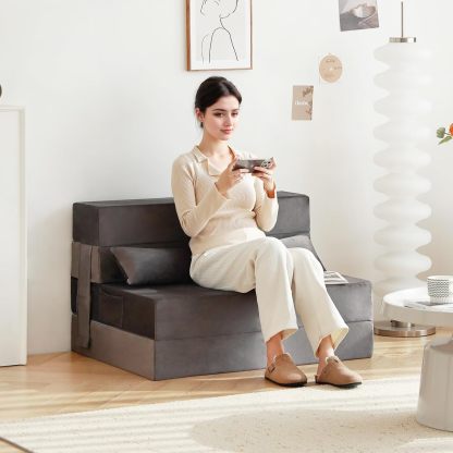 Tiita - Sillón de futón, tamaño individual, sofá cama plegable con almohada, colchón de piso y futón para sala de estar, recámara, uso de invitados, departamento