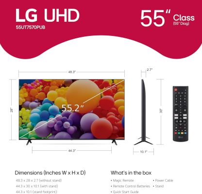 LG Serie UT75 LED Smart TV 4K Procesador de 55 pulgadas con visualización plana AI-Powered con Alexa incorporado (55UT7570PUB, 2024)